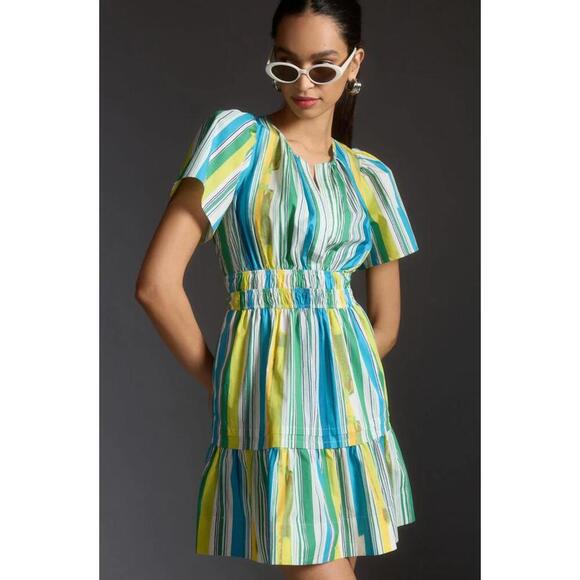 Anthropologie Striped Women's XS Dress 100% Cotton Spring Summer Mini Style - Picture 2 of 4